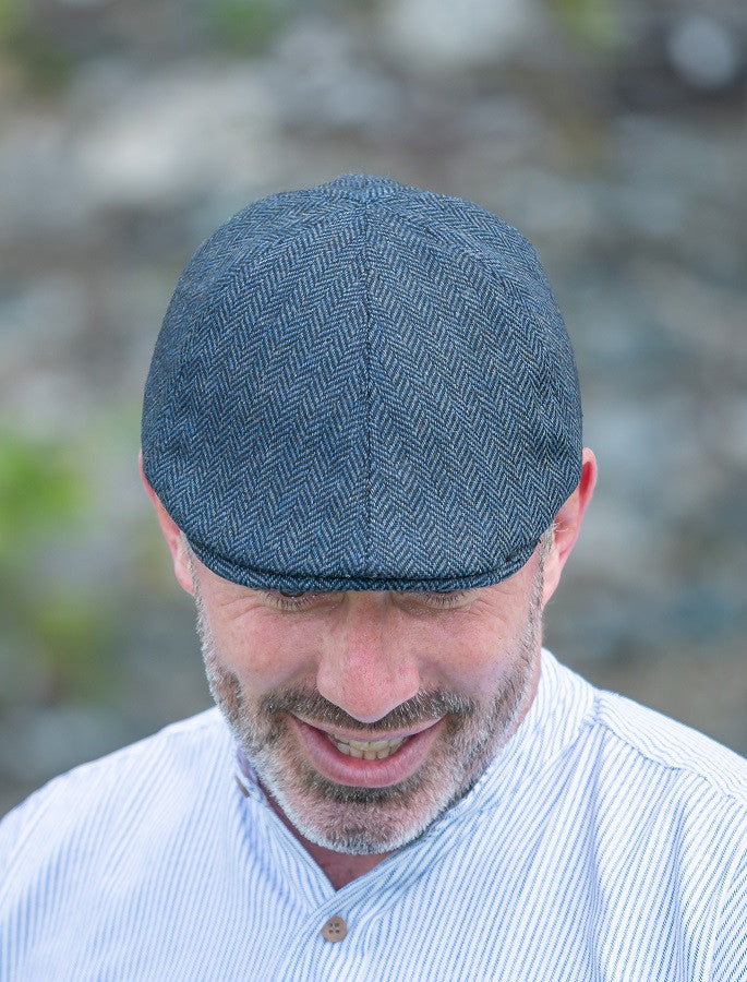 Tweed Duck Bill Panel Cap – Blue Herringbone #color_blue