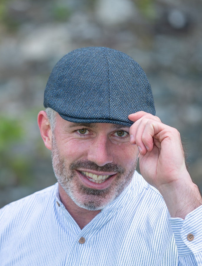 Tweed Duck Bill Panel Cap – Blue Herringbone #color_blue