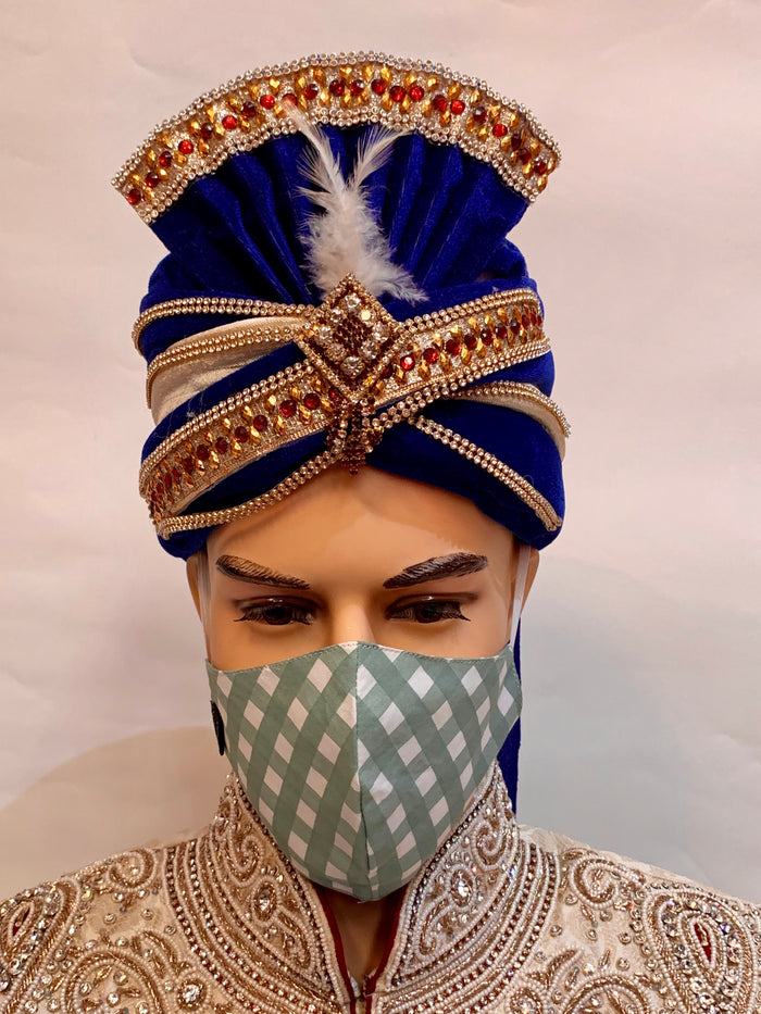 Unisex Designer Olive Green Gingham Pattern Cloth Face Masks