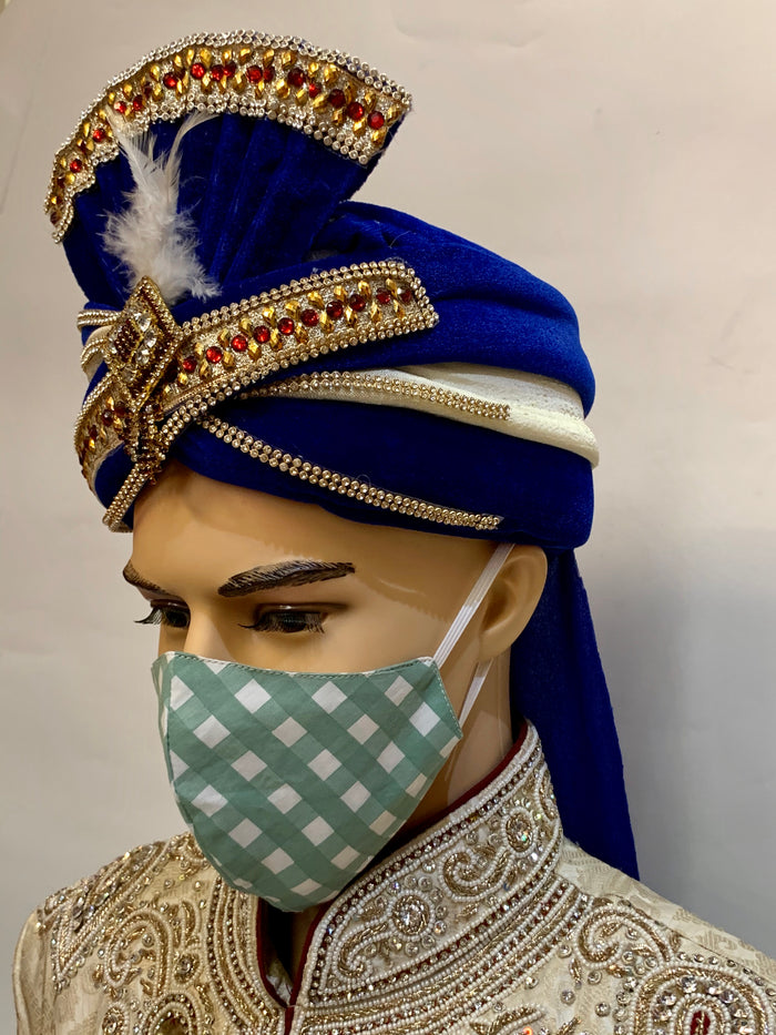 Unisex Designer Olive Green Gingham Pattern Cloth Face Masks