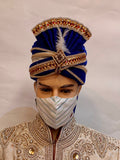 Unisex Designer White With Green & Blue Striped Cotton Cloth Face Masks