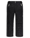 Black snow pants with a subtle pattern on a white background