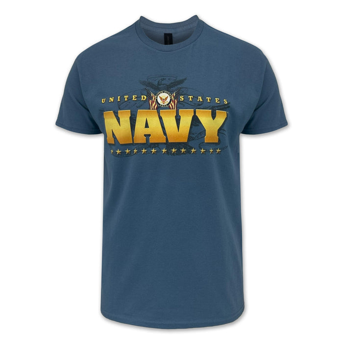 United States Navy Gold Flags T-Shirt (Indigo Blue)