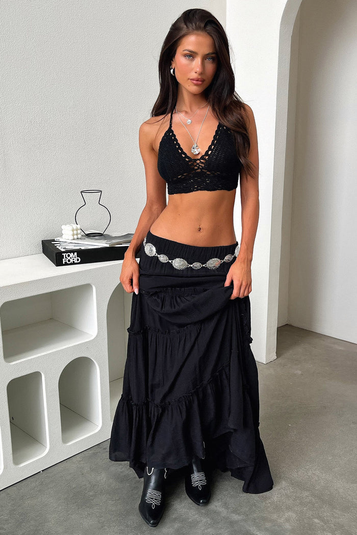 Valetta Crochet Halter Crop - Black