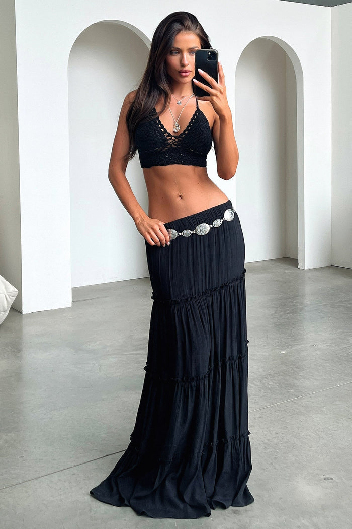 Valetta Crochet Halter Crop - Black