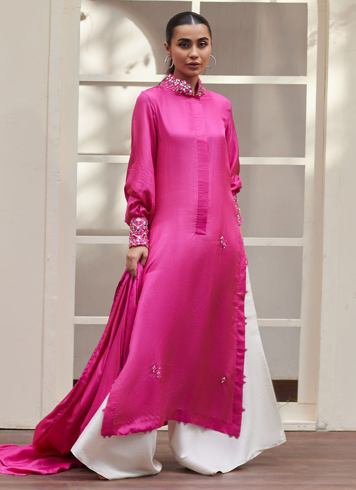 Vanka Fuschia Raw Silk Shirt And Dupatta