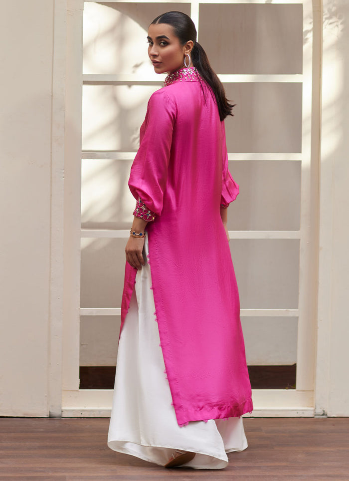 Vanka Fuschia Raw Silk Shirt And Dupatta