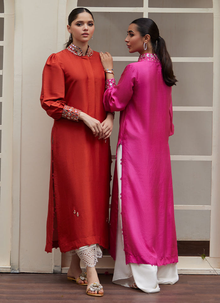 Vanka Fuschia Raw Silk Shirt And Dupatta