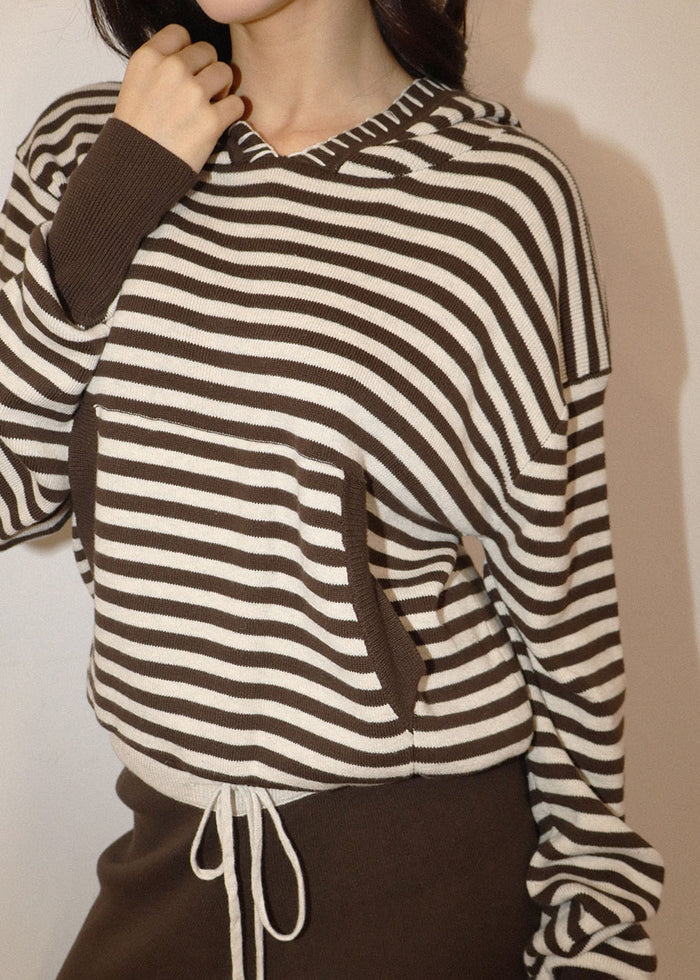 Veya Striped Cotton Hoodie - Oat & Brown