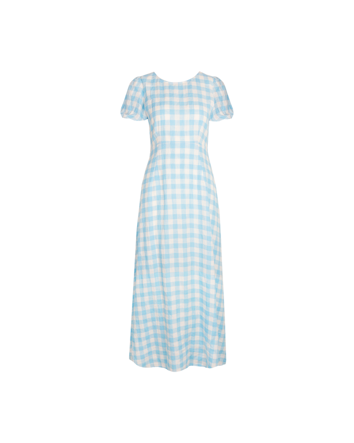 VIDA LINEN DRESS BLUE LINEN GINGHAM