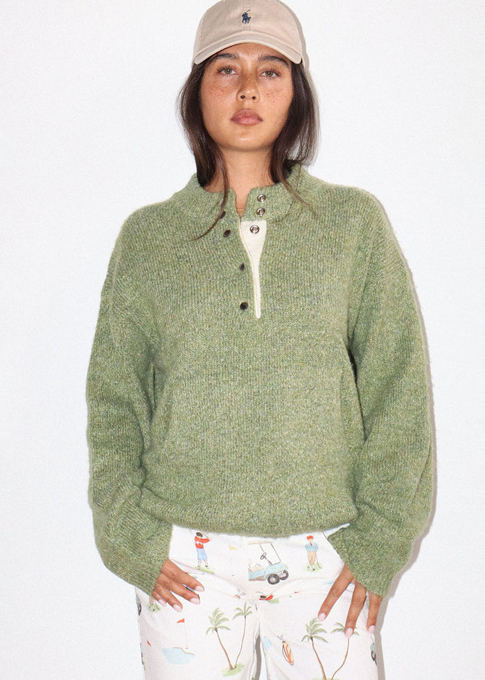 Wallis Two-Tone Snap Collar Sweater - Olive