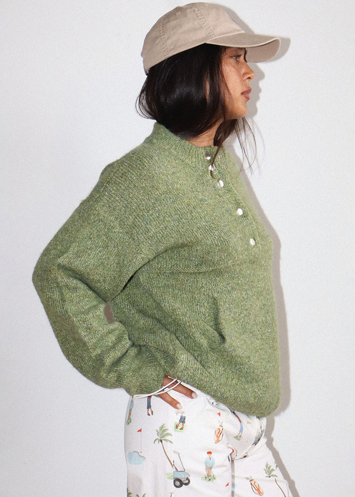 Wallis Two-Tone Snap Collar Sweater - Olive