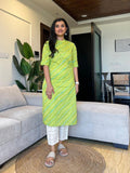 Weekend Cotton Leheriya Kurta- Green