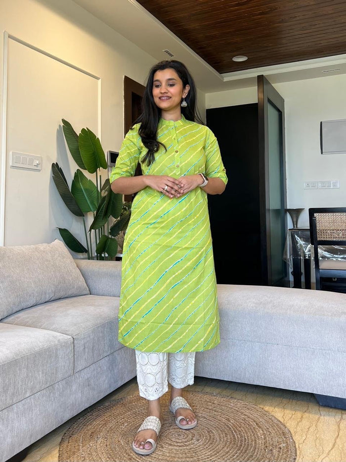 Weekend Cotton Leheriya Kurta- Green