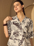 White & Brown Floral Printed Shirt Trousers Co-ord Set for Women