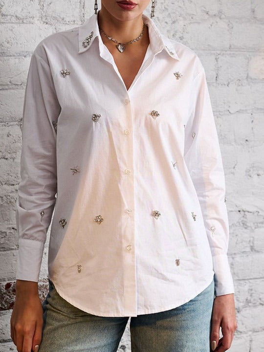 White Embellished Party Shirt for Women