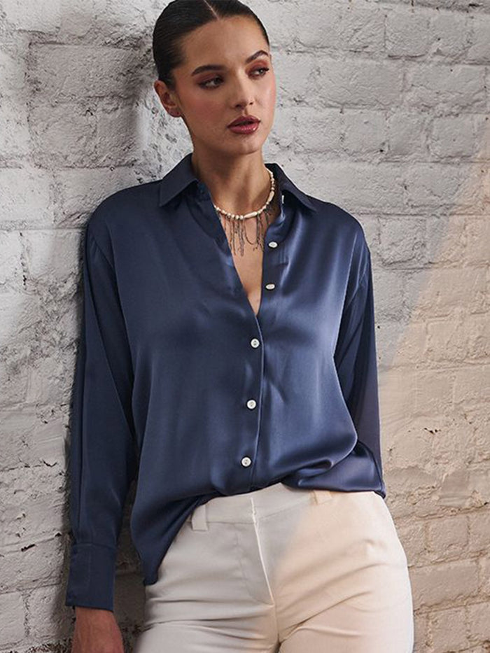 Women Grey Solid Casual Shirt | Spread Collar Long Sleeve Top