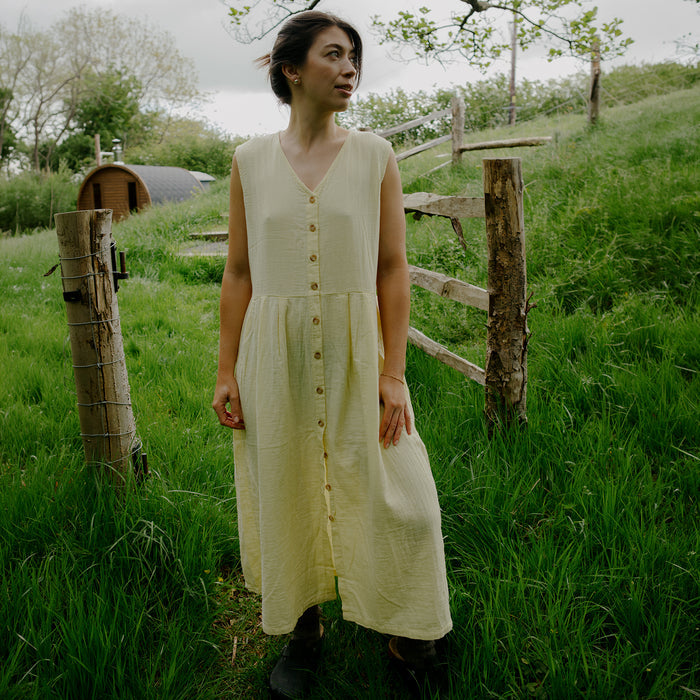 Women's Cotton Paquerette Dress - Pastel Yellow