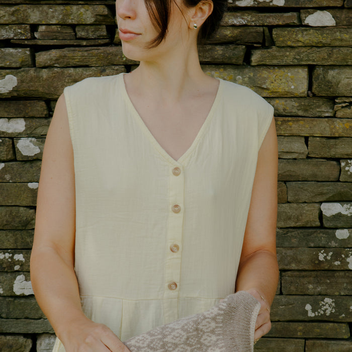 Women's Cotton Paquerette Dress - Pastel Yellow