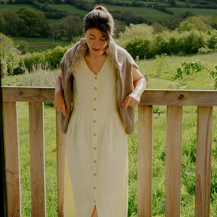 Women's Cotton Paquerette Dress - Pastel Yellow