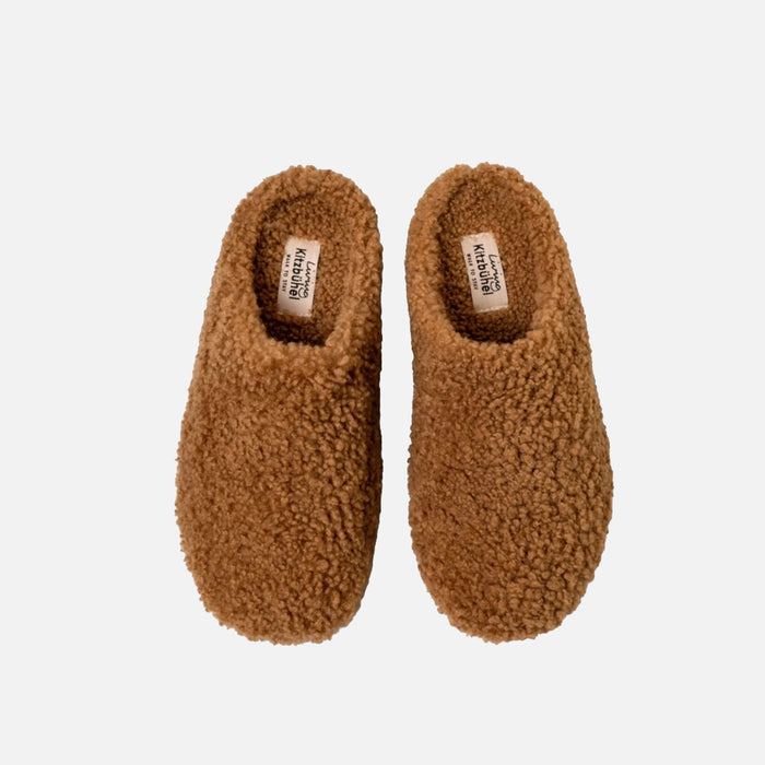 Women's Lambskin Open Heel Slippers - Caramel