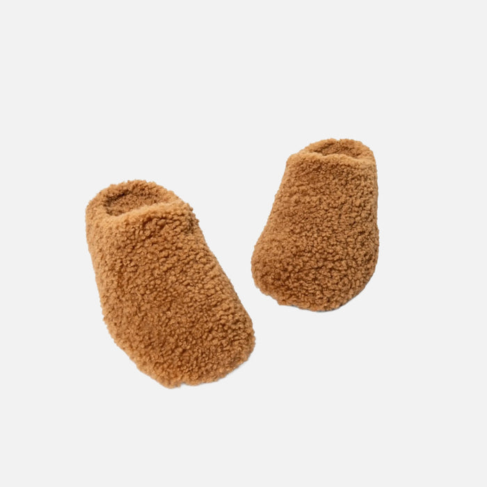 Women's Lambskin Open Heel Slippers - Caramel