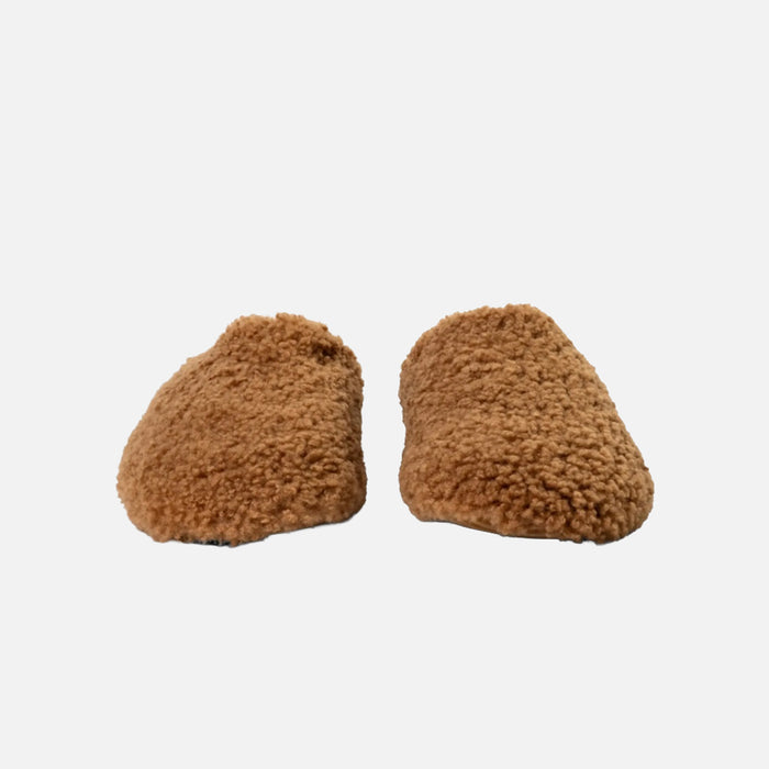 Women's Lambskin Open Heel Slippers - Caramel