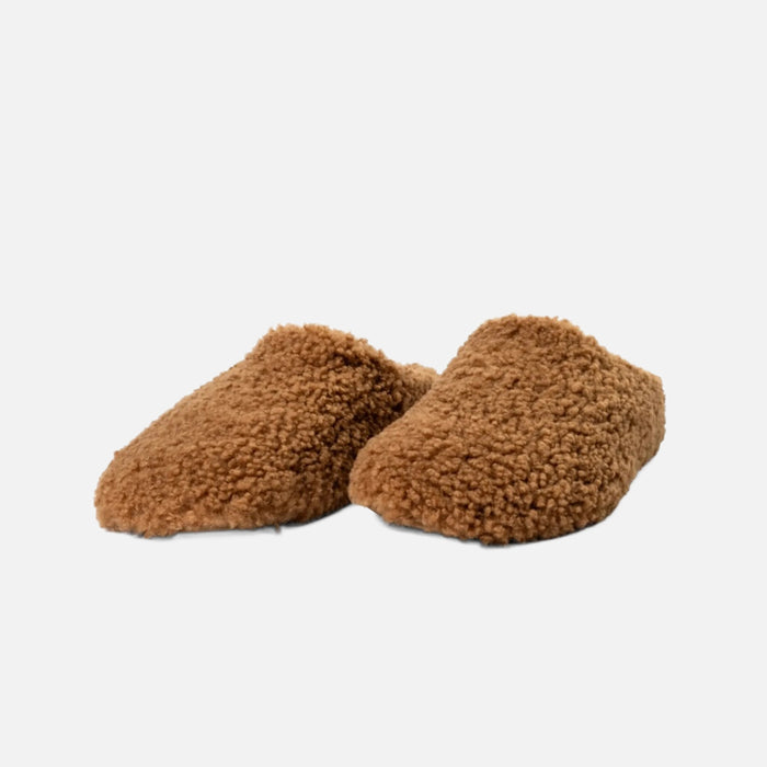 Women's Lambskin Open Heel Slippers - Caramel