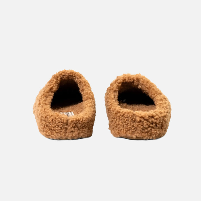 Women's Lambskin Open Heel Slippers - Caramel