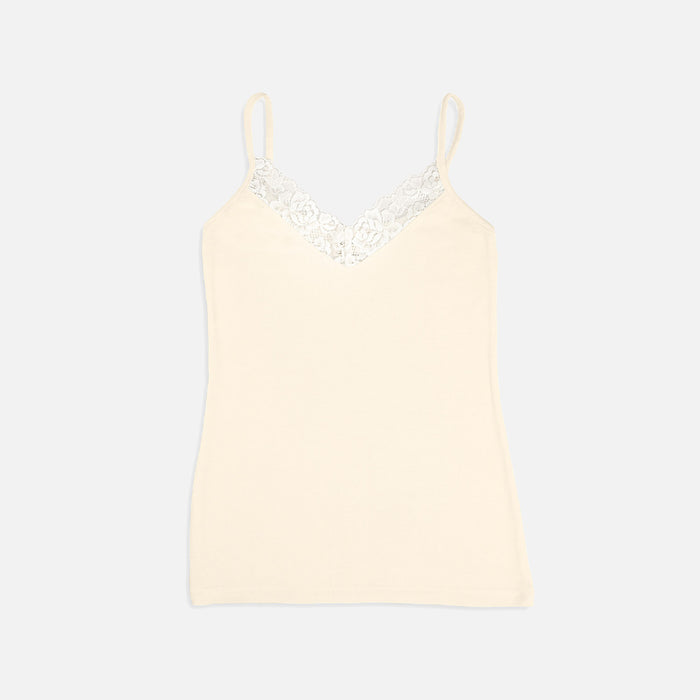 Women's Merino Wool & Silk Strappy Lace Top - Natural