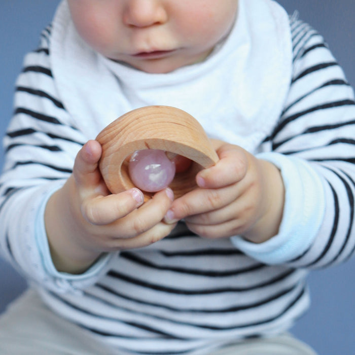 Wooden Rattle - Rose Quartz