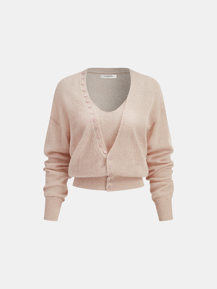 Wool Blend Cropped Cardigan & Top Set