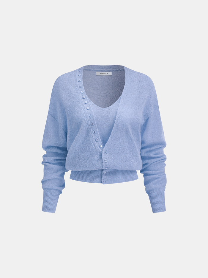 Wool Blend Cropped Cardigan & Top Set