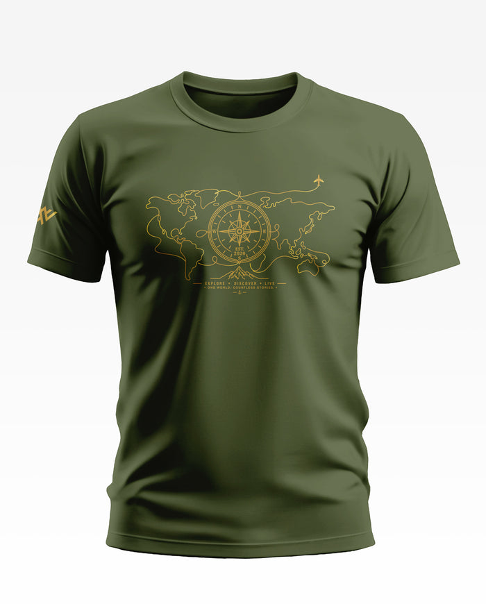 World Map With Compass Cotton T-shirt