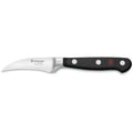 A Wusthof Classic peeling knife with a 2.8-inch carbon steel blade and black plastic handle with red accents.