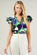 Xandria Geometric Bellissima Ruffle Sleeve Top