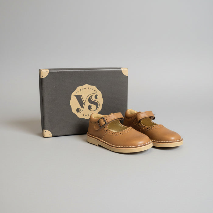 Young Soles Mary Jane Kids Shoes In Tan Leather - Size 25