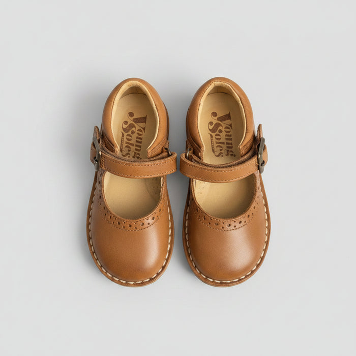 Young Soles Mary Jane Kids Shoes In Tan Leather - Size 25