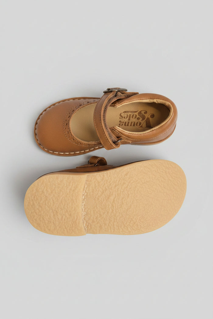 Young Soles Mary Jane Kids Shoes In Tan Leather - Size 25