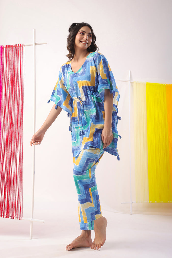 Zig-Zag Print on Kaftan Cotton Co-ord Set